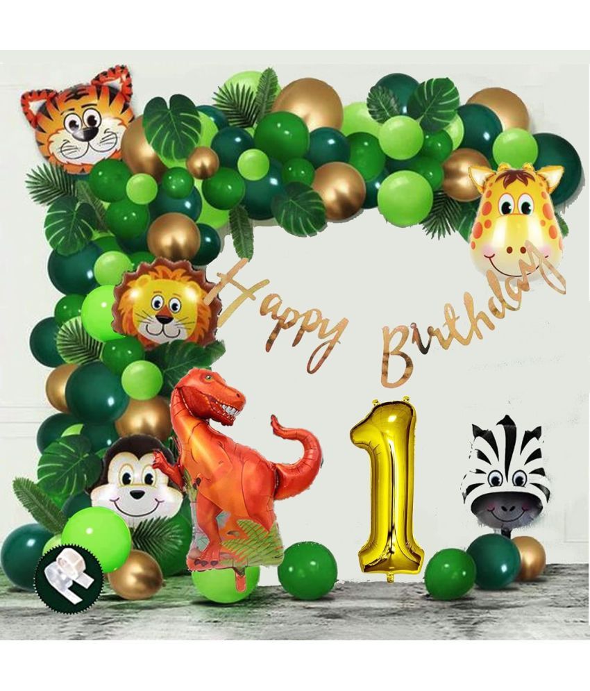     			Urban Classic 1st Birthday Decoration Items For Boys Jungle Theme- 61 Pieces| First Birthday Decoration| 1st Birthday Party Decorations, Birthday Decorations kit for Boys 1stth birthday