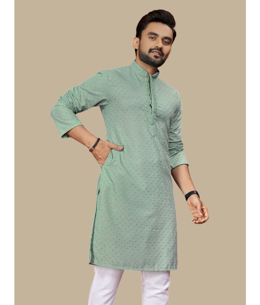     			YUG ART Light Green Cotton Men's Regular Kurta ( Pack of 1 )