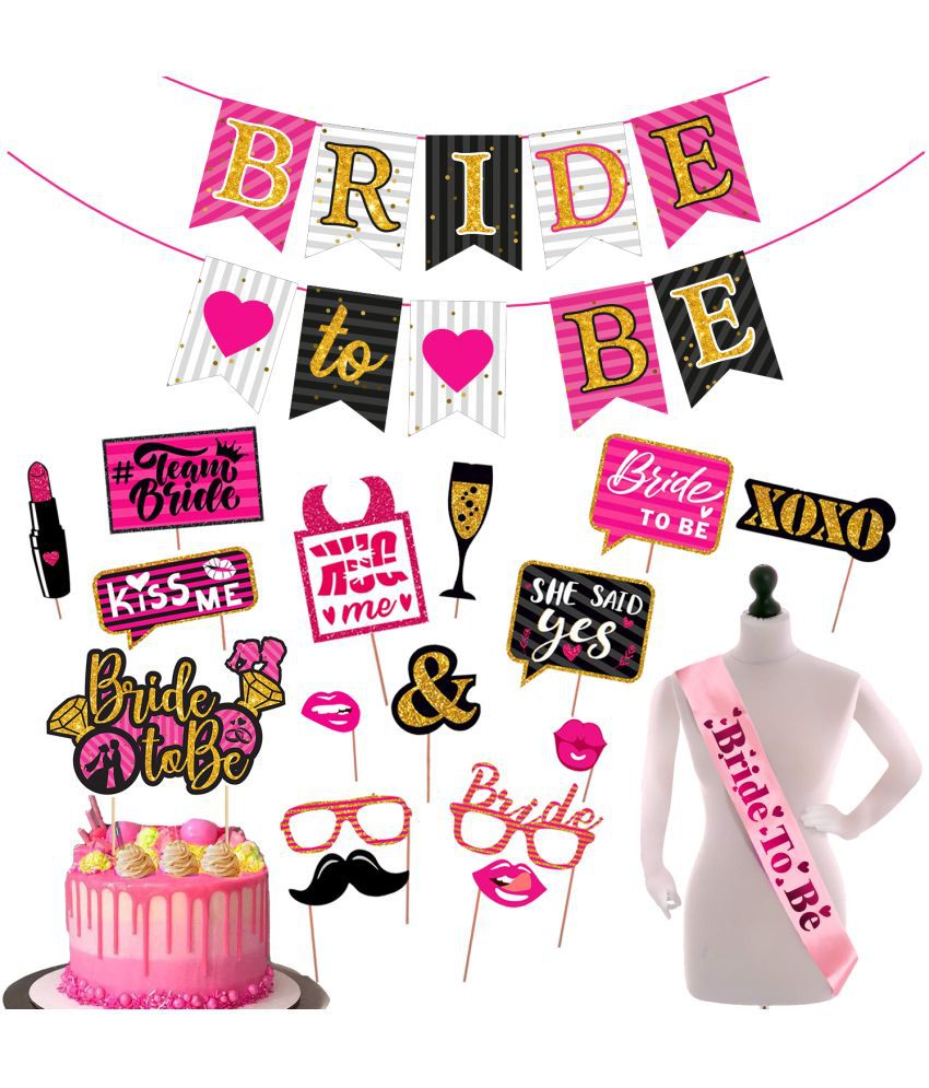     			Zyozi Bachelorette Party Kit / Bachelorette Party Decorations / Engagement Party Items - Bride To Be Banner, Photo Booth Props with Sash & Cake Topper (Pack of 18)