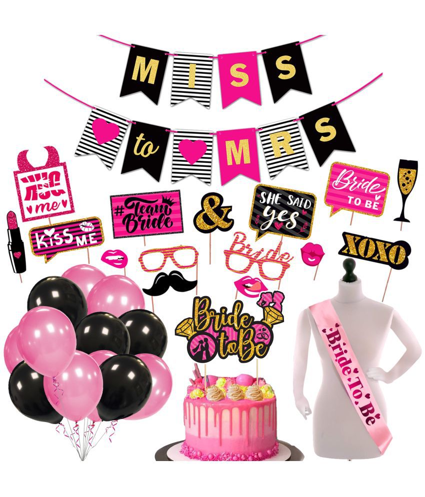     			Zyozi Bridal Shower Party Decorations | Bachelorette Party Decorations | Bachelorette Decorations Kit Supplies - Bride to Be Sash, Banner, Cake Topper, Photo Booth and Balloon (Pack of 43)