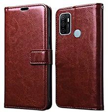 ClickAway Brown Flip Cover Leather Compatible For Oppo A53s 5G ( Pack of 1 )