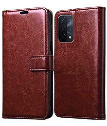 ClickAway Brown Flip Cover Leather Compatible For Oppo A74 5G ( Pack of 1 )