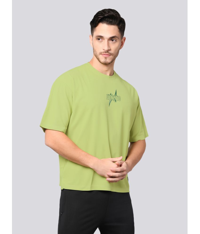     			FITNETIC Polyester Oversized Fit Printed Half Sleeves Men's T-Shirt - Green ( Pack of 1 )