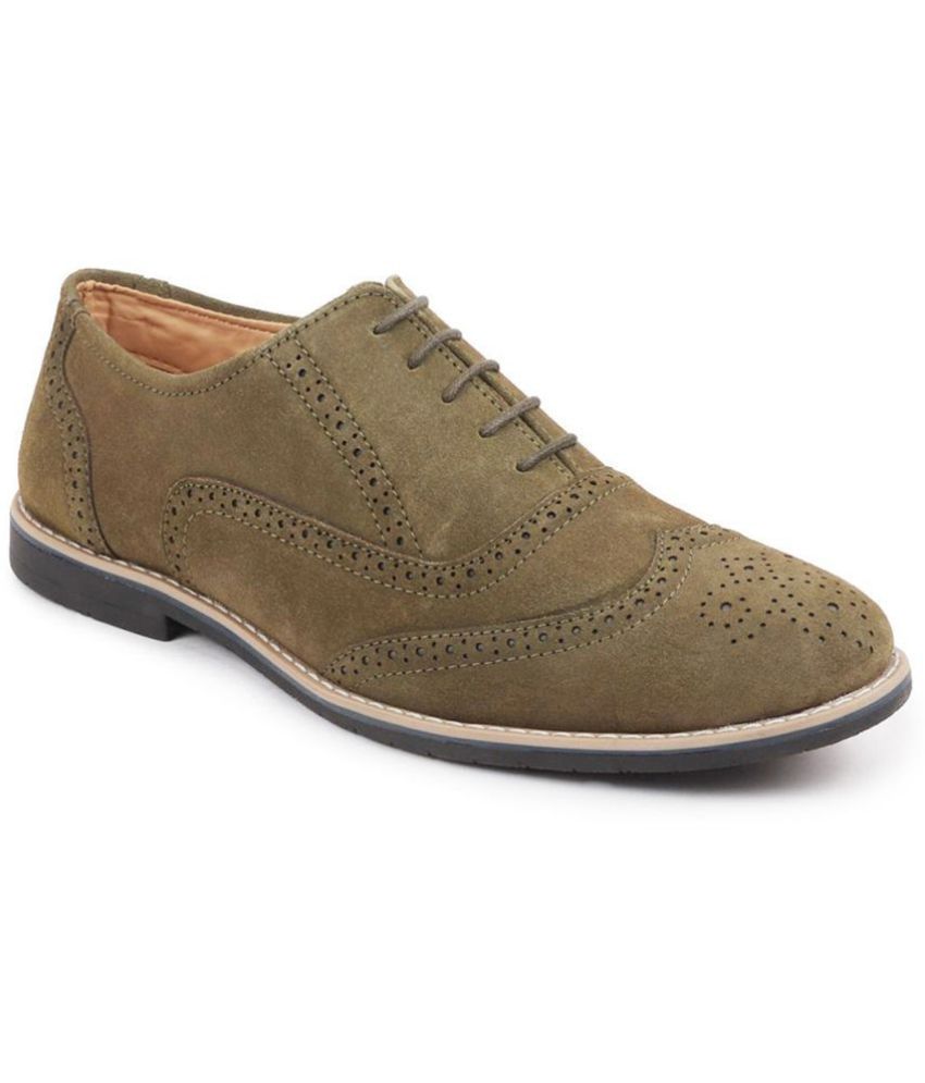     			Fausto Olive Men's Brogue Formal Shoes