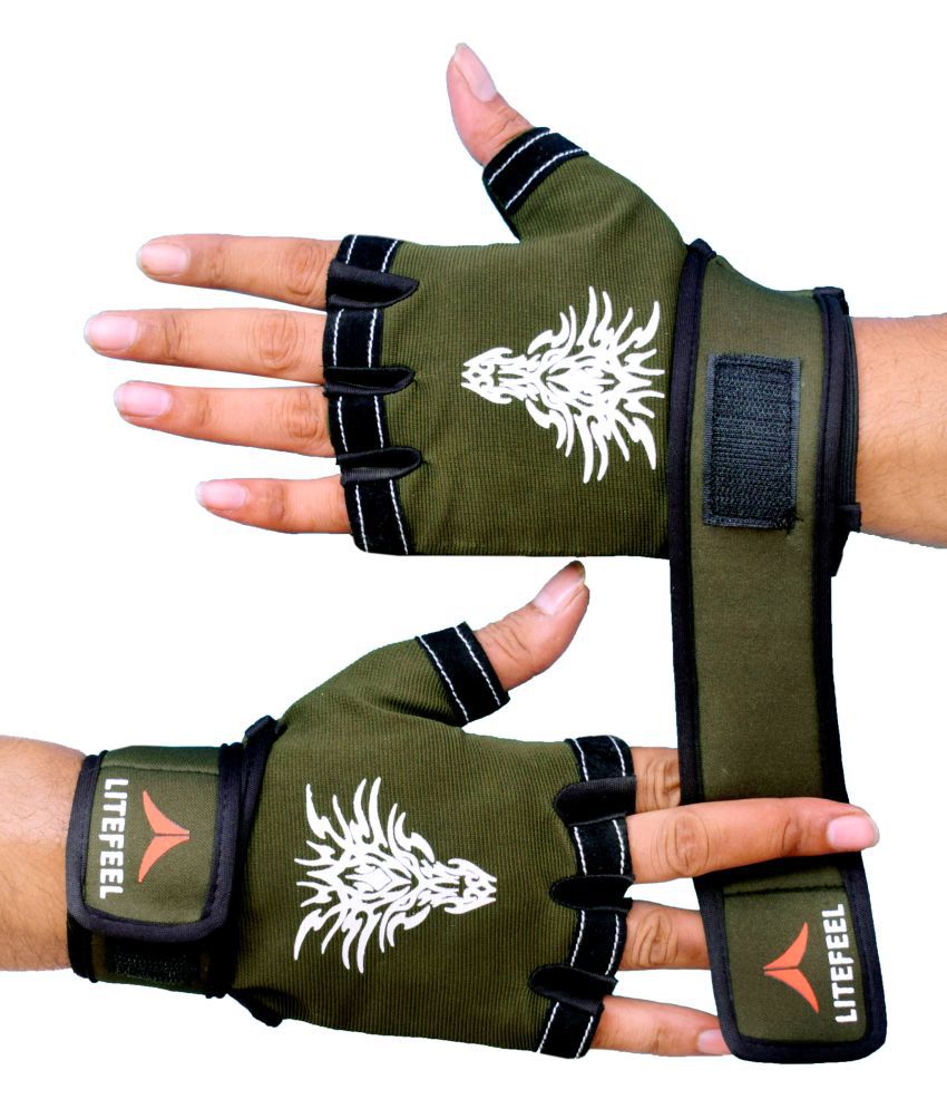     			LITEFEEL Olive Gym Gloves Unisex Polyester Gym Gloves For Advanced Fitness Training and Workout With Half-Finger Length