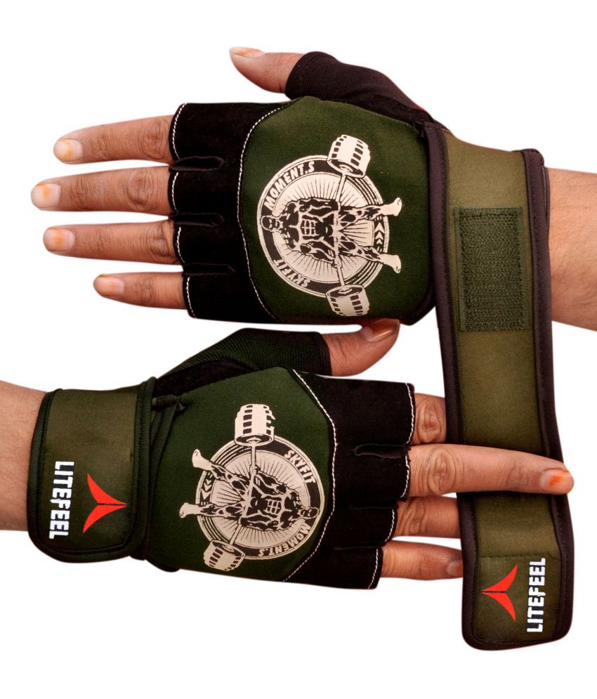     			LITEFEEL Royal Olive Glove Unisex Polyester Gym Gloves For Advanced Fitness Training and Workout With Half-Finger Length