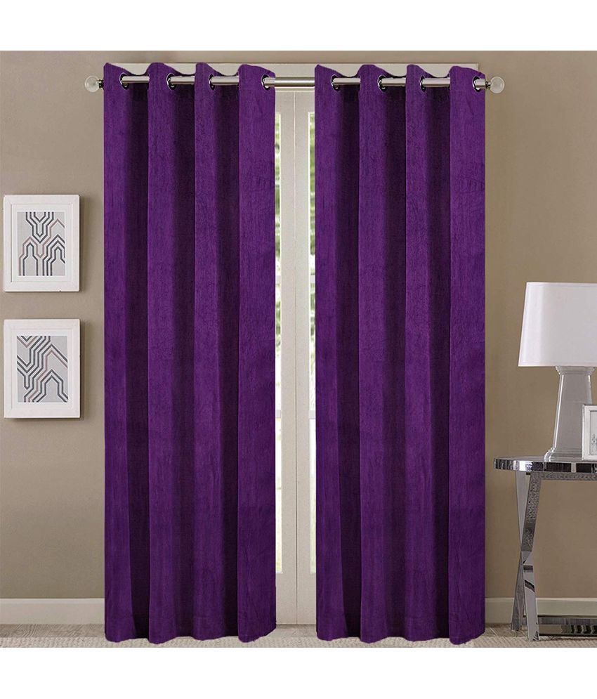     			La Elite Solid Semi-Transparent Eyelet Curtain 5 ft ( Pack of 2 ) - Purple