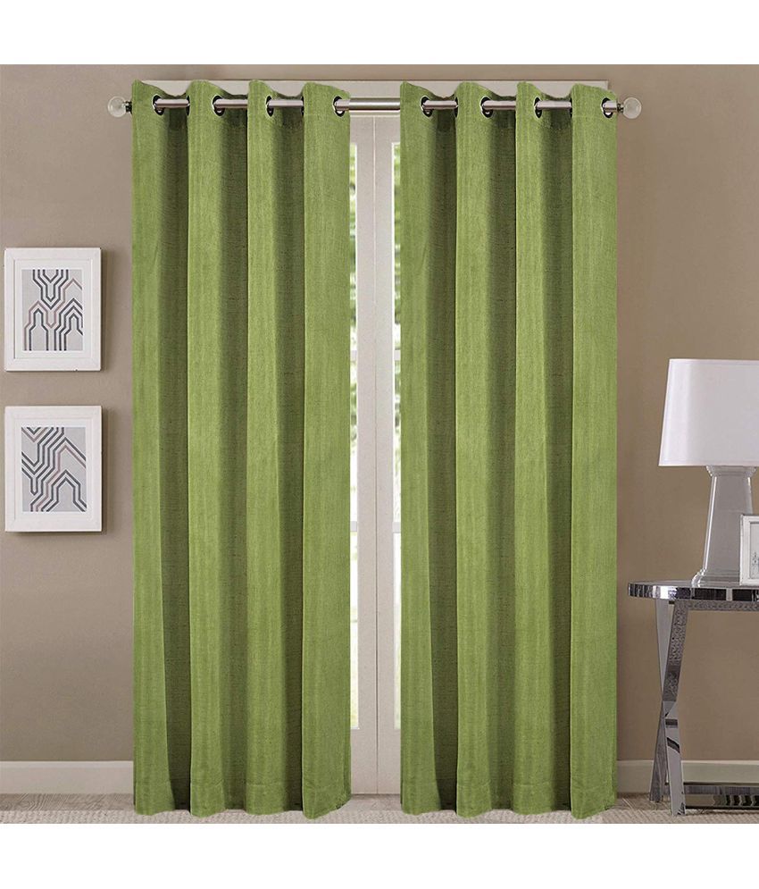     			La Elite Solid Semi-Transparent Eyelet Curtain 5 ft ( Pack of 2 ) - Green