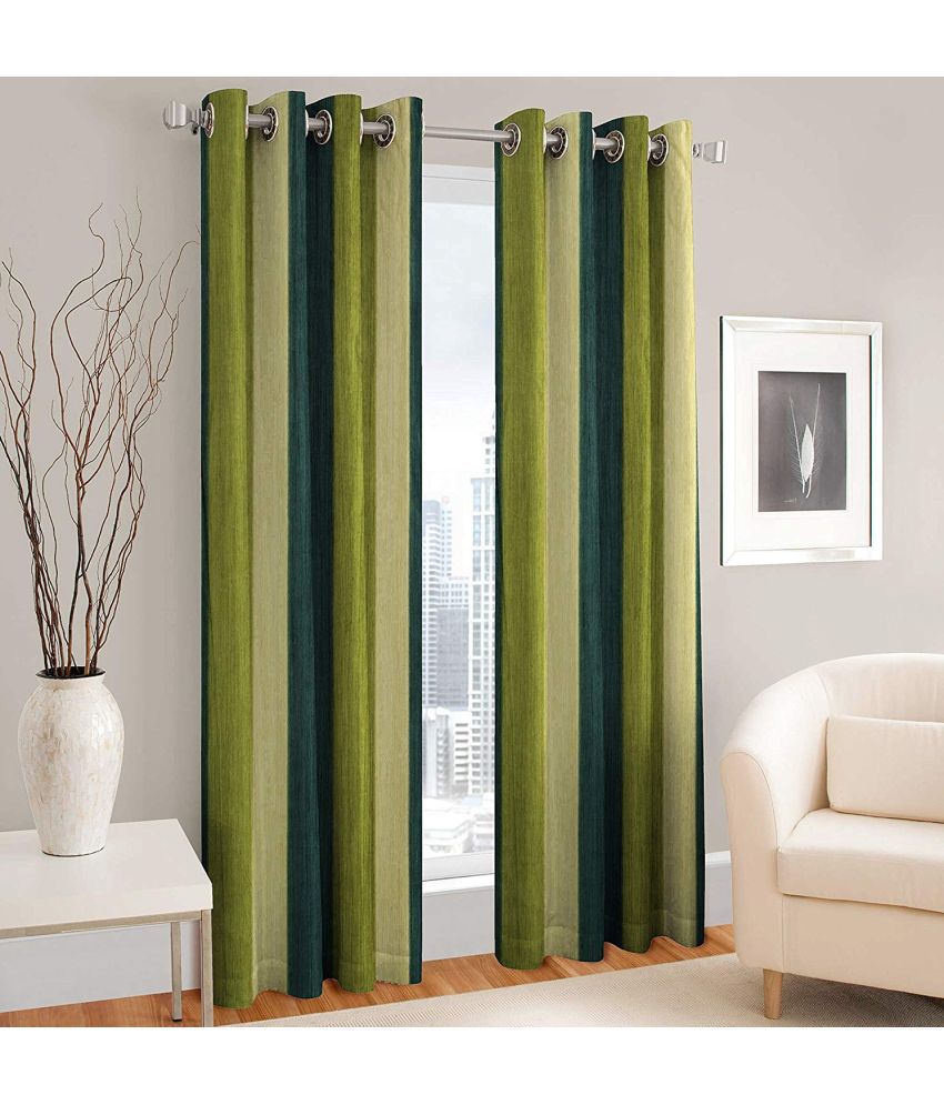     			La Elite Vertical Striped Room Darkening Eyelet Curtain 5 ft ( Pack of 2 ) - Green