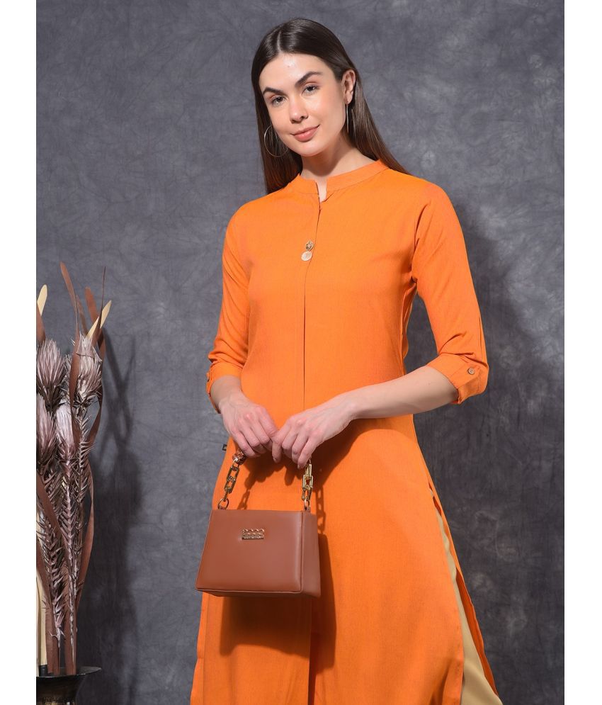     			Mamoose Cotton Blend Self Design Straight Women's Kurti - Orange ( Pack of 1 )