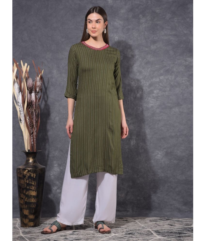     			Mamoose Cotton Blend Self Design Straight Women's Kurti - Green ( Pack of 1 )