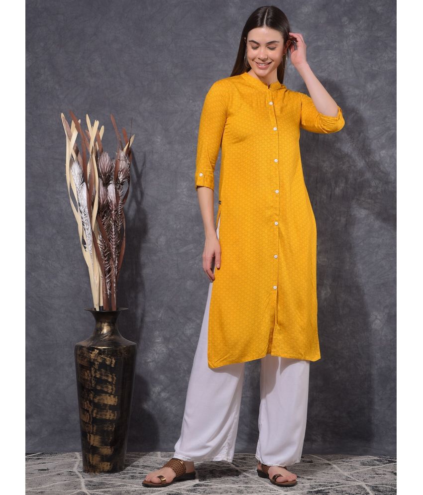     			Mamoose Cotton Blend Self Design Straight Women's Kurti - Yellow ( Pack of 1 )