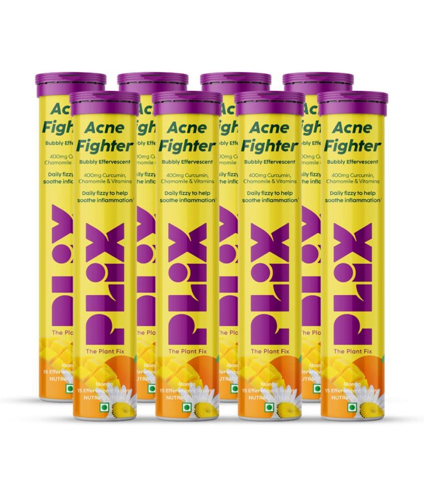     			Plix Acne Shield 15 Effervescent Tablets Mango Twist Flavour Pack of 8 Goodness Of Curcumin & Aloe