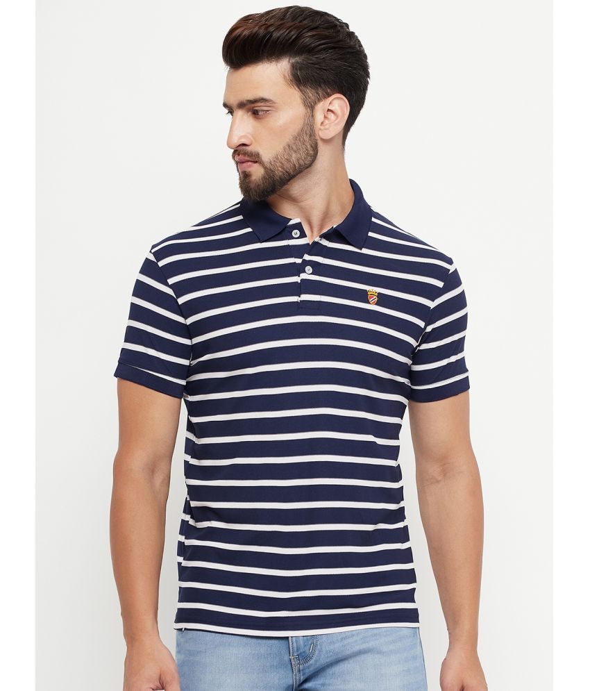     			RELANE Pack of 1 Cotton Blend Regular Fit Striped Half Sleeves Men's Polo T Shirt ( Navy Blue )