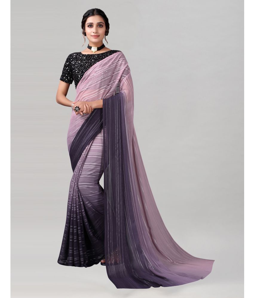     			Satrani Georgette Striped Saree With Blouse Piece - Lavender ( Pack of 1 )