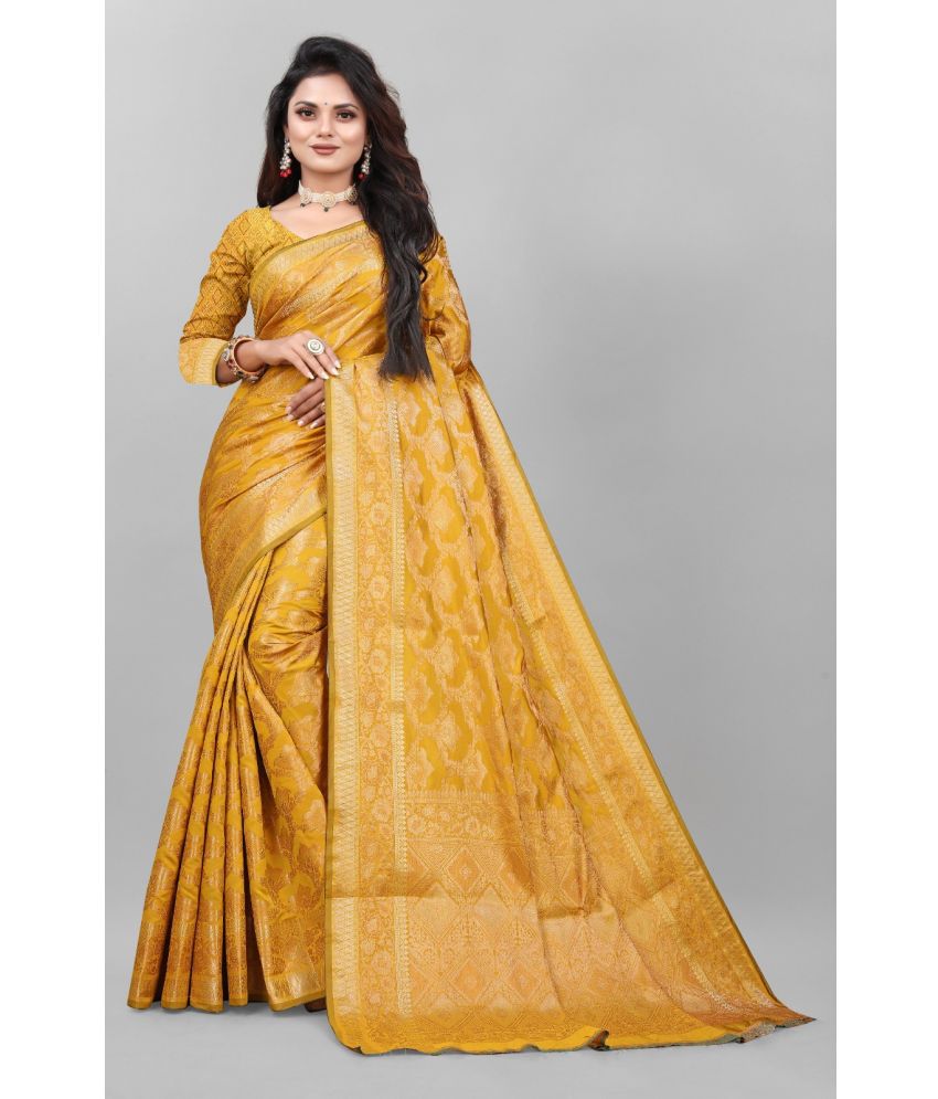     			looknchoice Art Silk Woven Saree With Blouse Piece - Yellow ( Pack of 1 )