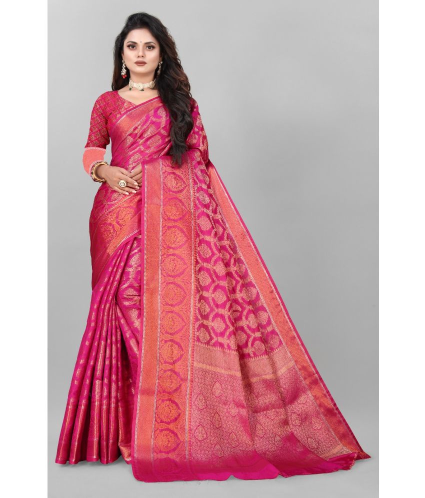     			looknchoice Banarasi Silk Self Design Saree With Blouse Piece - Pink ( Pack of 1 )