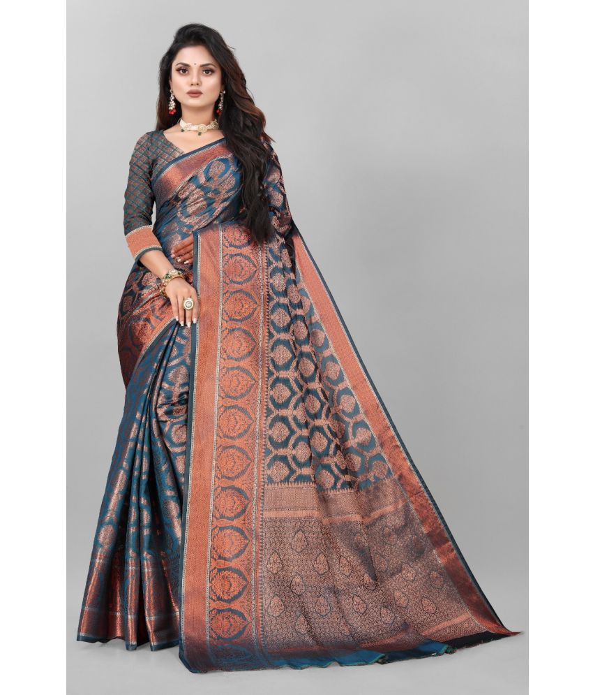     			looknchoice Banarasi Silk Self Design Saree With Blouse Piece - SkyBlue ( Pack of 1 )