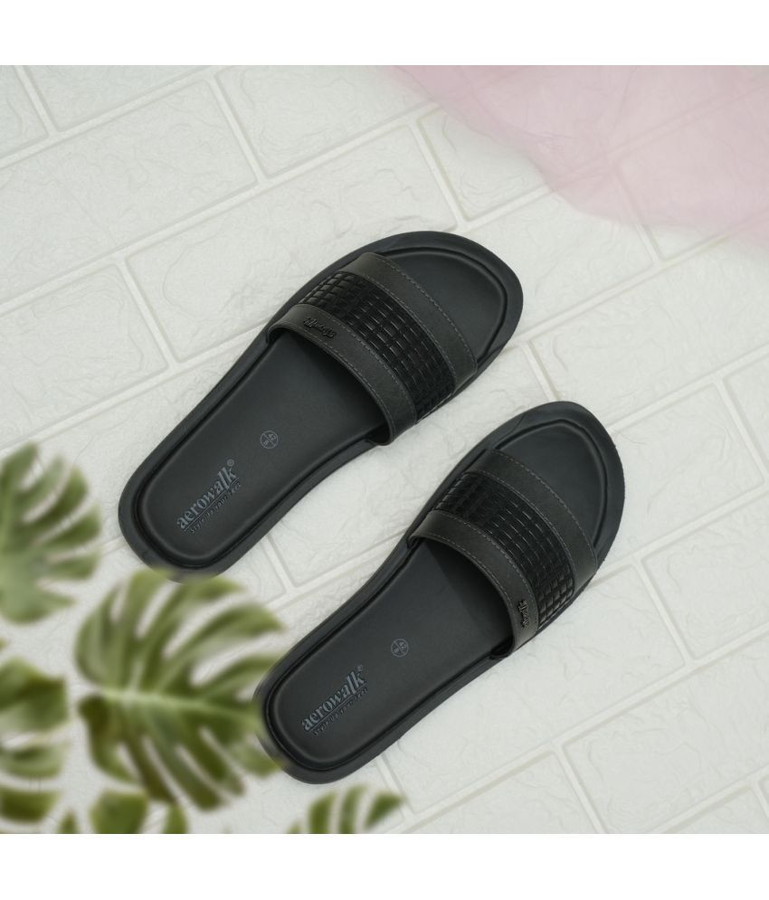     			Aerowalk Black Men's Slide Flip Flop