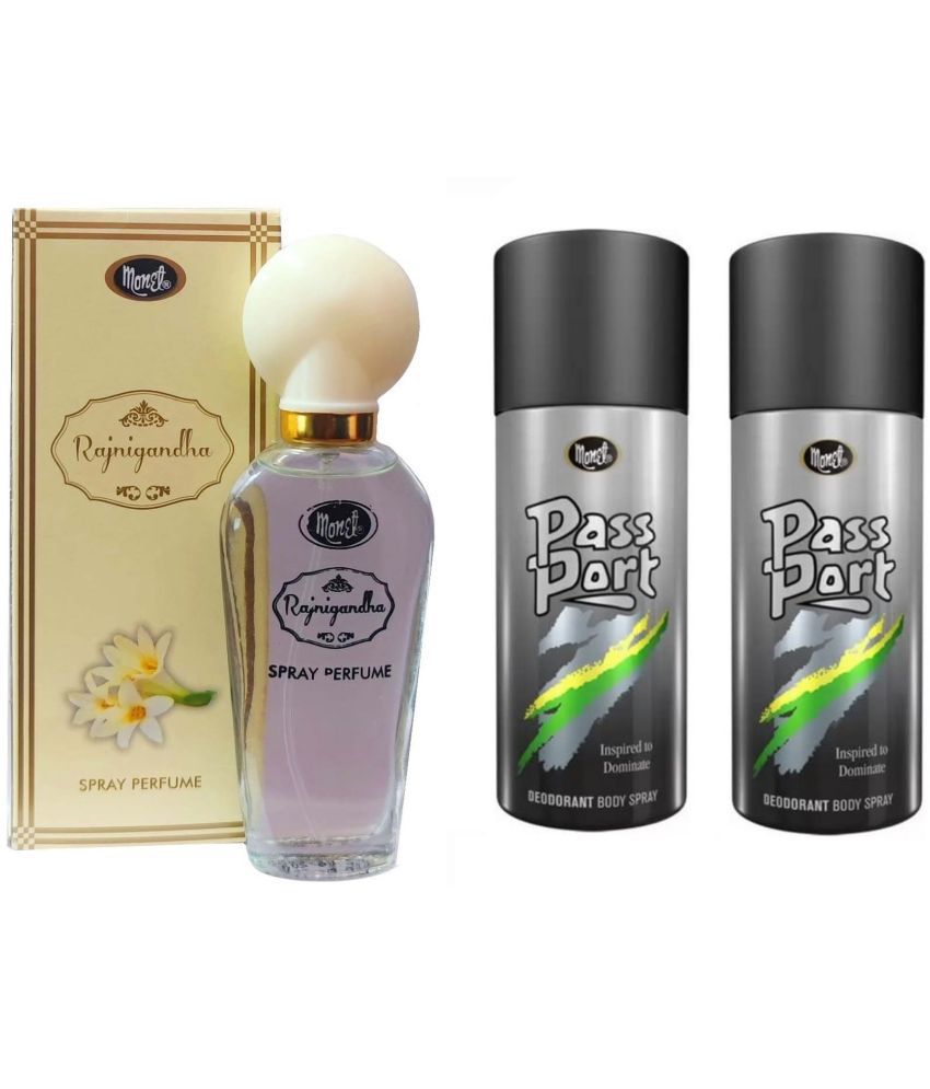     			Monet RAJNIGANDHA  PERFUME, 2 PASSPORT DEO Deodorant Spray & Perfume for Men,Women 330 ml ( Pack of 3 )