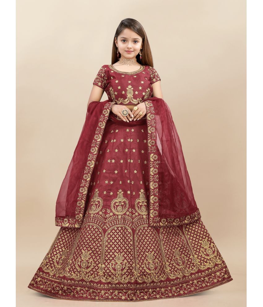     			Aika Maroon Silk Girls Lehenga Choli Set ( Pack of 1 )