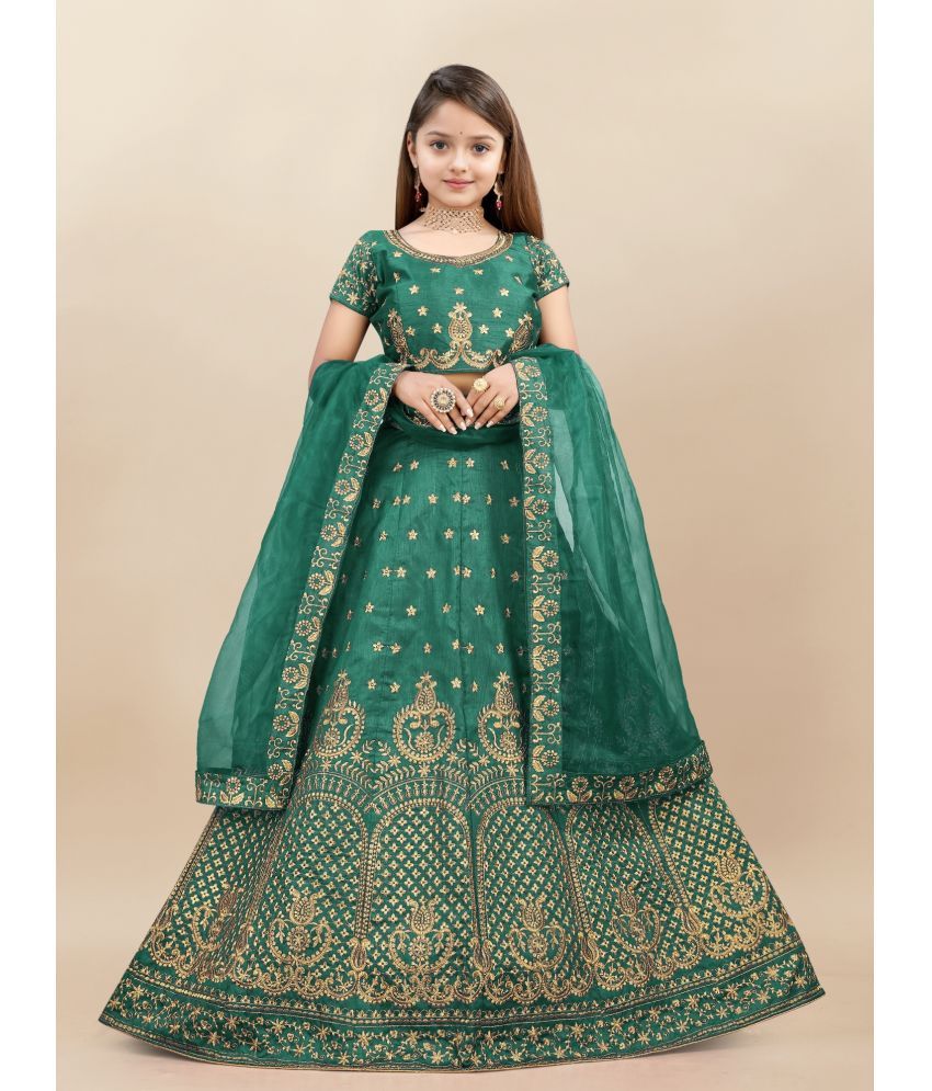     			Apnisha Silk Lehenga Choli Set For Girls ( Pack of 1 , Green )