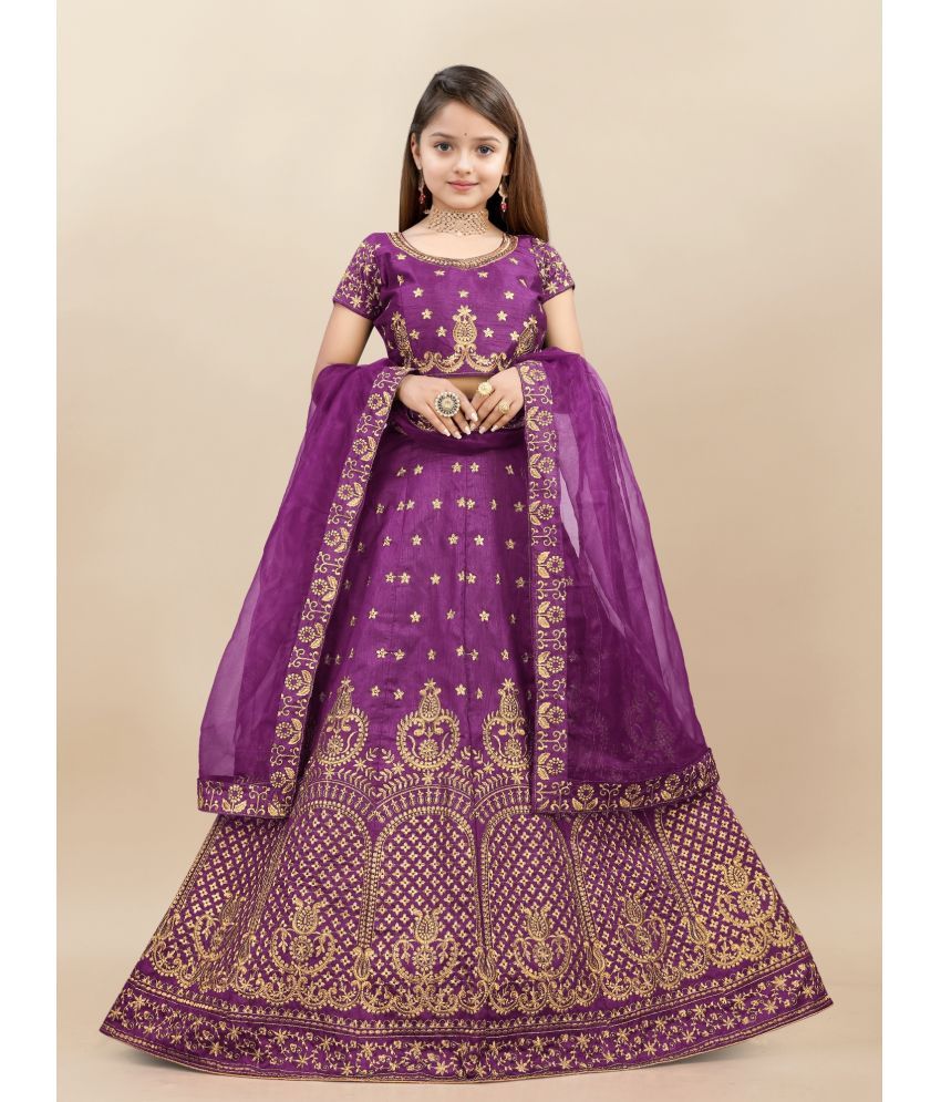     			Apnisha Silk Lehenga Choli Set For Girls ( Pack of 1 , Purple )