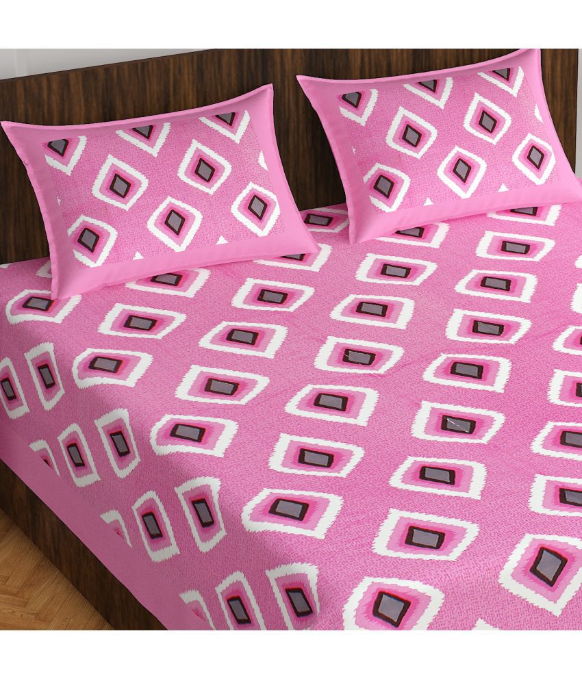     			CLOTHOLOGY Cotton Abstract 1 Double Bedsheet with 2 Pillow Covers - Fluorescent Pink
