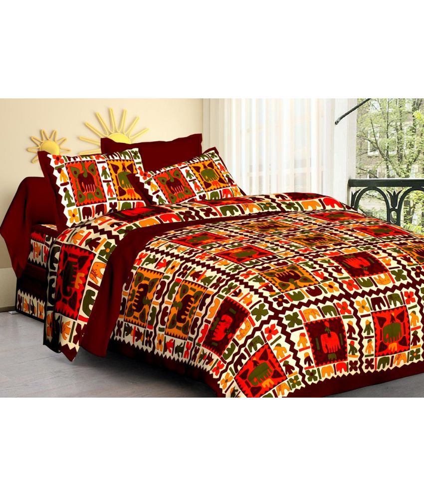     			CLOTHOLOGY Cotton Nature 1 Double Bedsheet with 2 Pillow Covers - Maroon