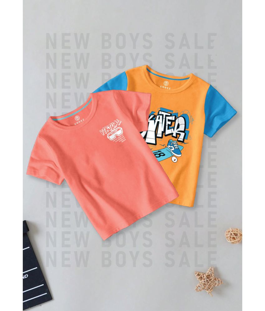     			CODEZ Multi Color Cotton Blend Boy's T-Shirt ( Pack of 2 )