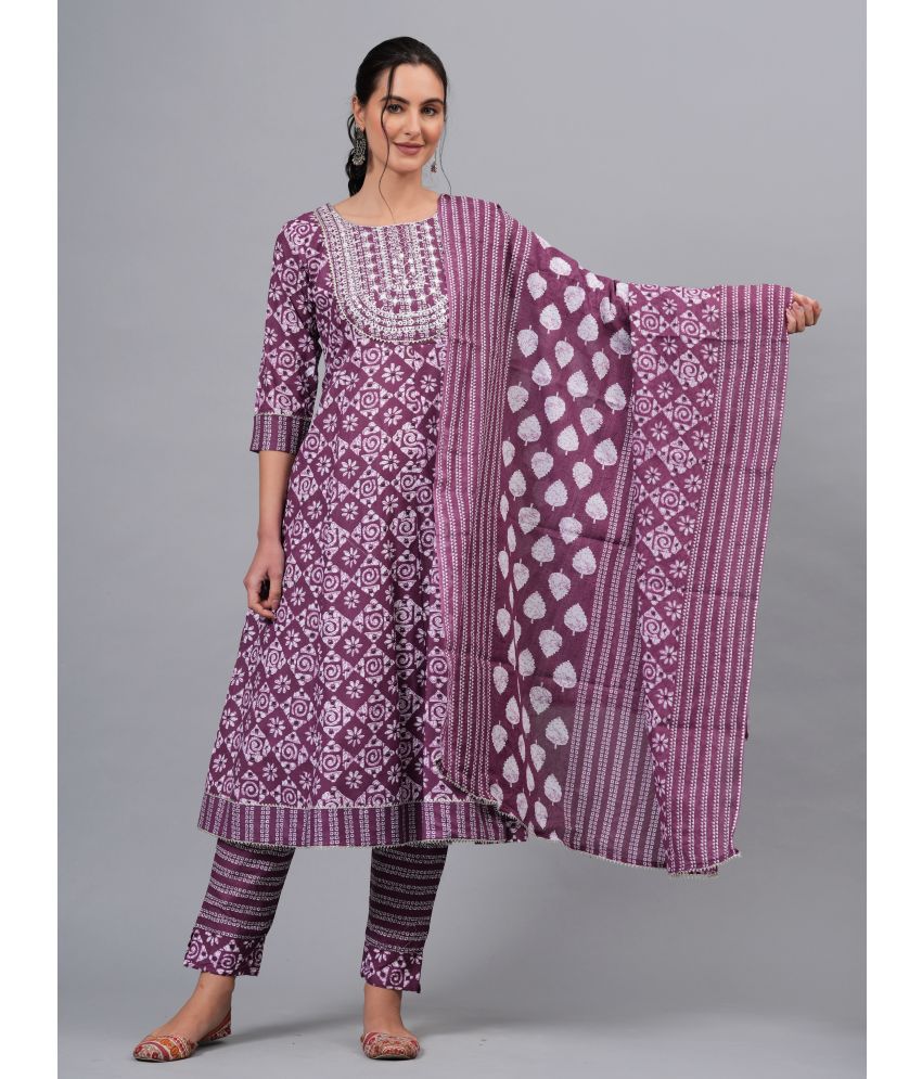     			JC4U Cotton Self Design Kurti With Pants Women's Stitched Salwar Suit - Wine ( Pack of 1 )