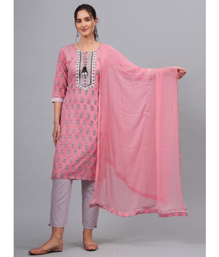     			JC4U Cotton Self Design Kurti With Pants Women's Stitched Salwar Suit - Pink ( Pack of 1 )