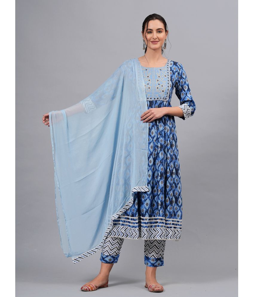     			JC4U Rayon Self Design Kurti With Pants Women's Stitched Salwar Suit - Blue ( Pack of 1 )