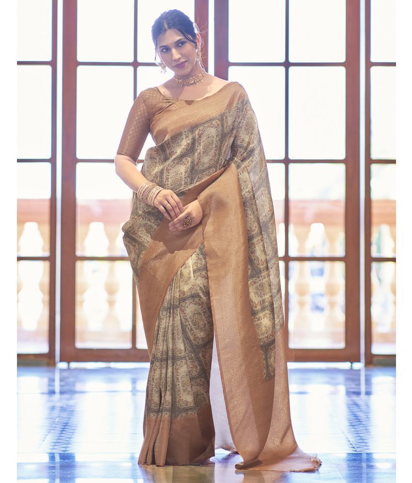     			Satrani Art Silk Woven Saree With Blouse Piece - Brown ( Pack of 1 )