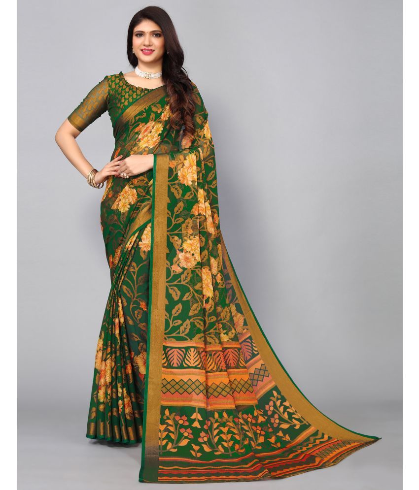     			Satrani Brasso Self Design Saree With Blouse Piece - Green ( Pack of 1 )