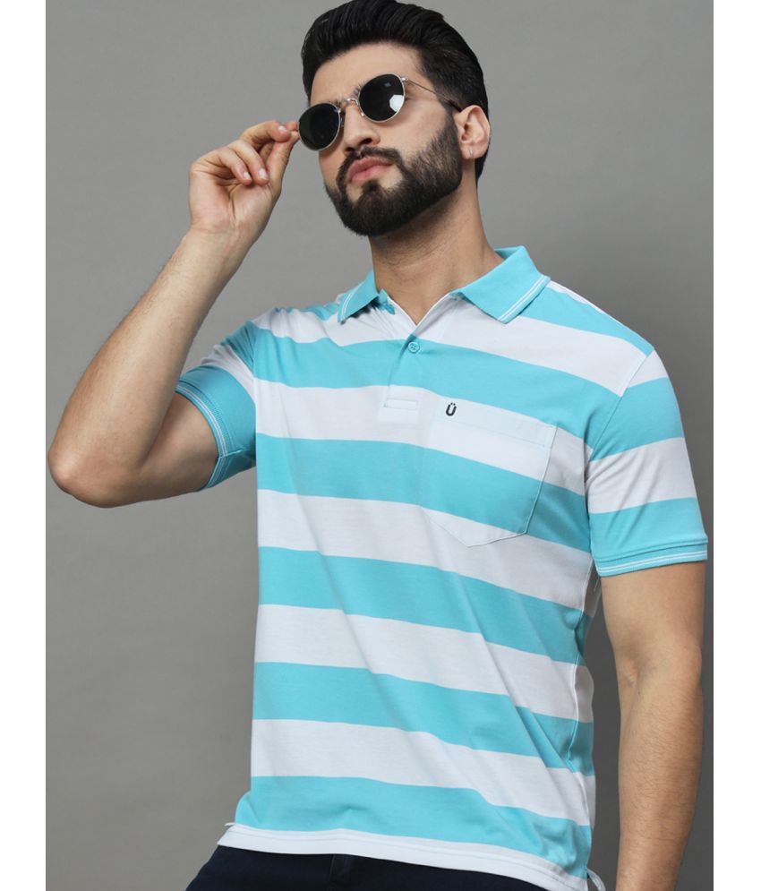     			UNIBERRY Cotton Blend Regular Fit Striped Half Sleeves Men's Polo T Shirt - Sky Blue ( Pack of 1 )
