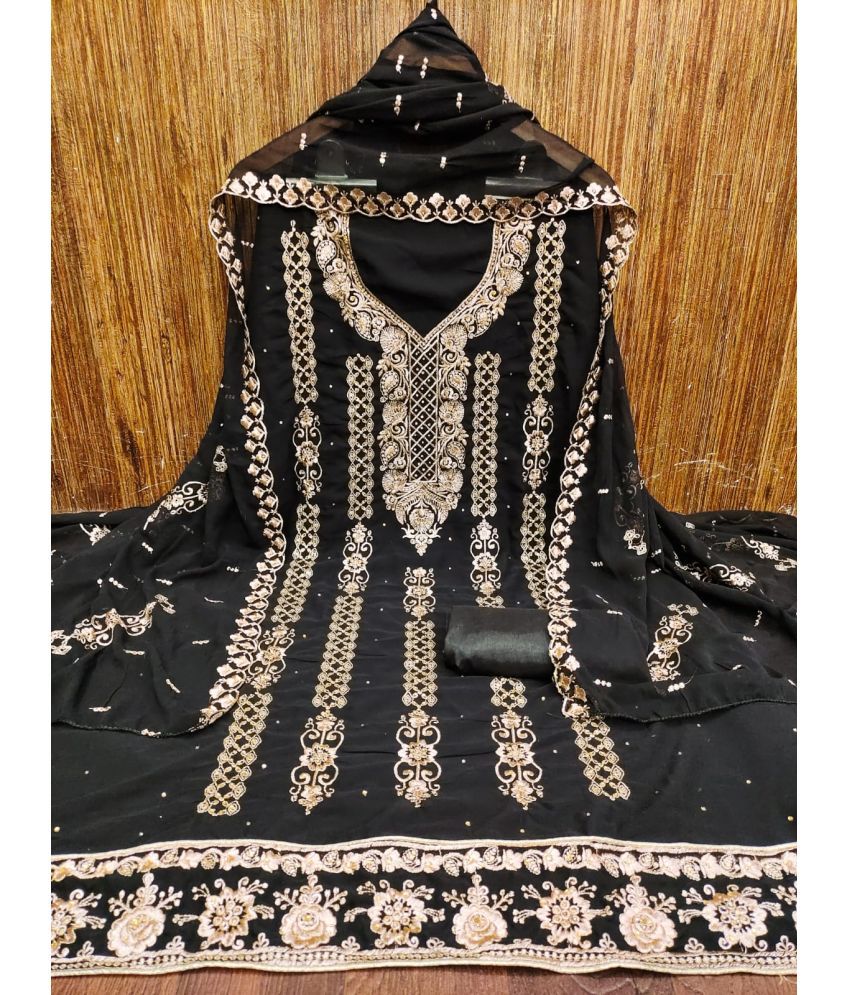     			ALSHOP Unstitched Georgette Embroidered Dress Material - Black ( Pack of 1 )