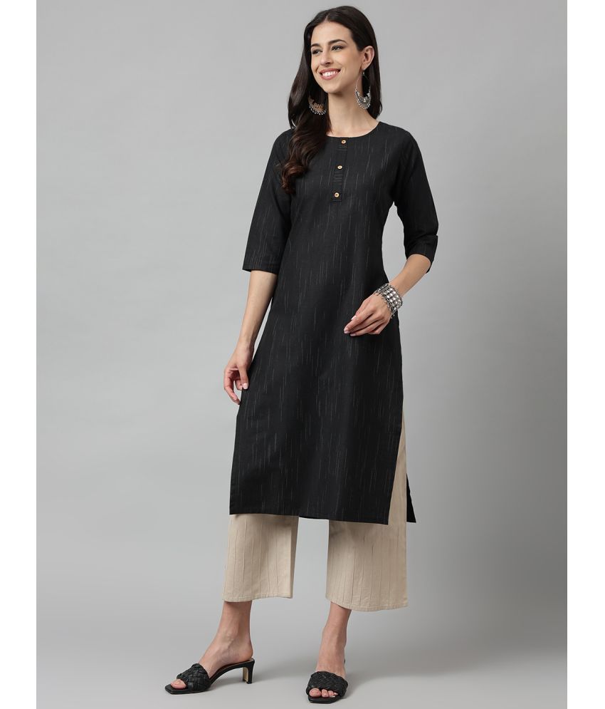     			Aarrah Cotton Blend Solid Straight Women's Kurti - Black ( Pack of 1 )