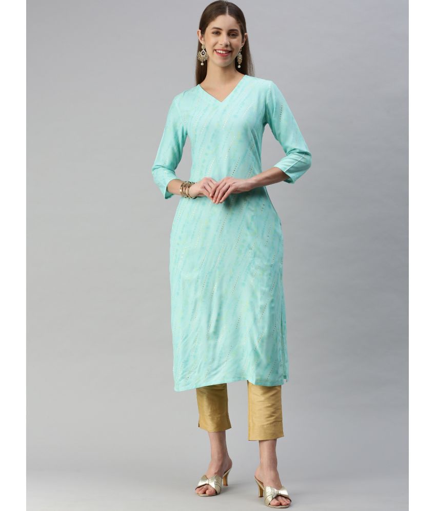     			Aarrah Rayon Dyed Straight Women's Kurti - Blue ( Pack of 1 )