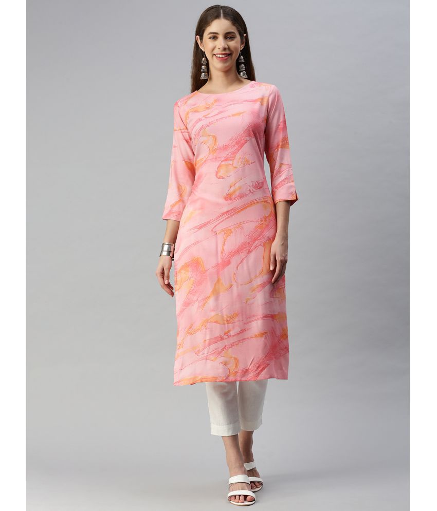     			Aarrah Rayon Self Design Straight Women's Kurti - Pink ( Pack of 1 )