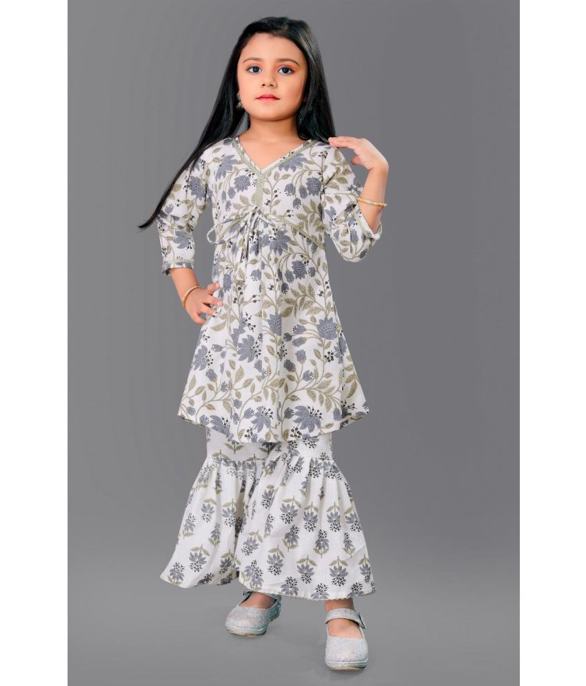     			Aarya Designer White Cotton Girls Kurta and Sharara Set ( Pack of 1 )