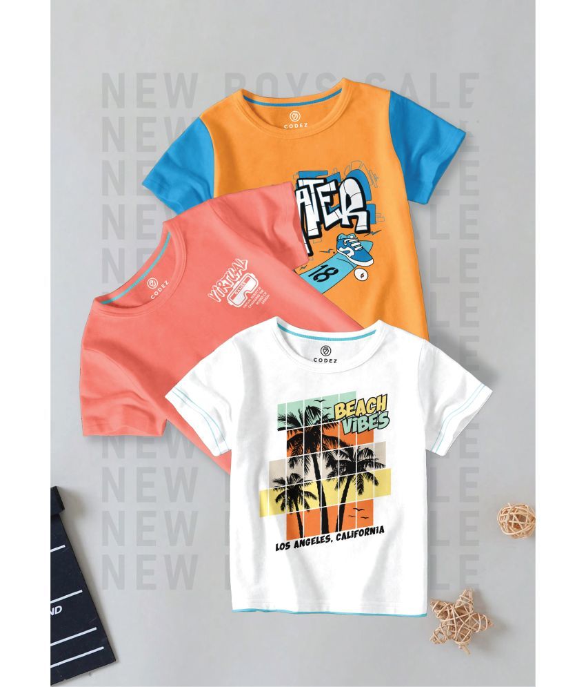     			CODEZ Pack of 3 Boys Cotton Blend T-Shirt ( Multi Color )