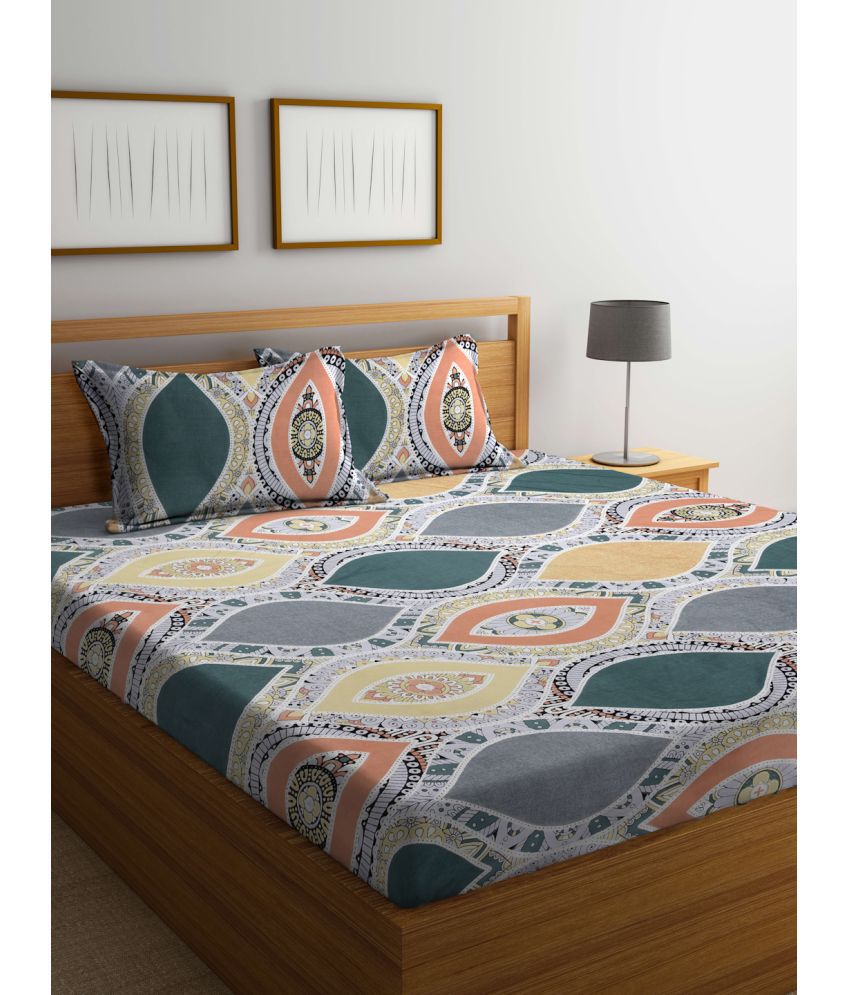     			FABINALIV Poly Cotton Ethnic 1 Double Bedsheet with 2 Pillow Covers - Multicolor