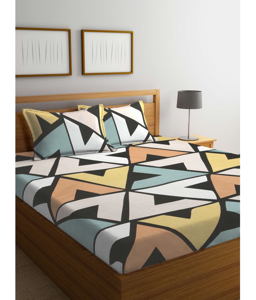     			FABINALIV Poly Cotton Geometric 1 Double Bedsheet with 2 Pillow Covers - Yellow