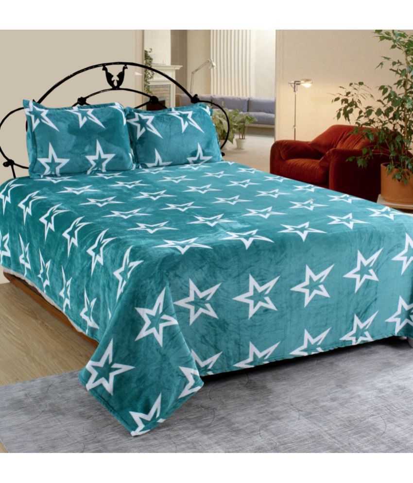     			Glaxomas Flannel Abstract 1 Double Bedsheet with 2 Pillow Covers - Green