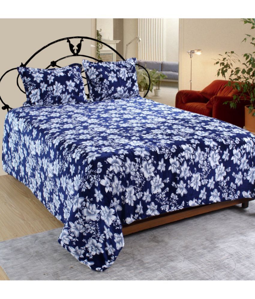     			Glaxomas Flannel Abstract 1 Double Bedsheet with 2 Pillow Covers - Navy Blue