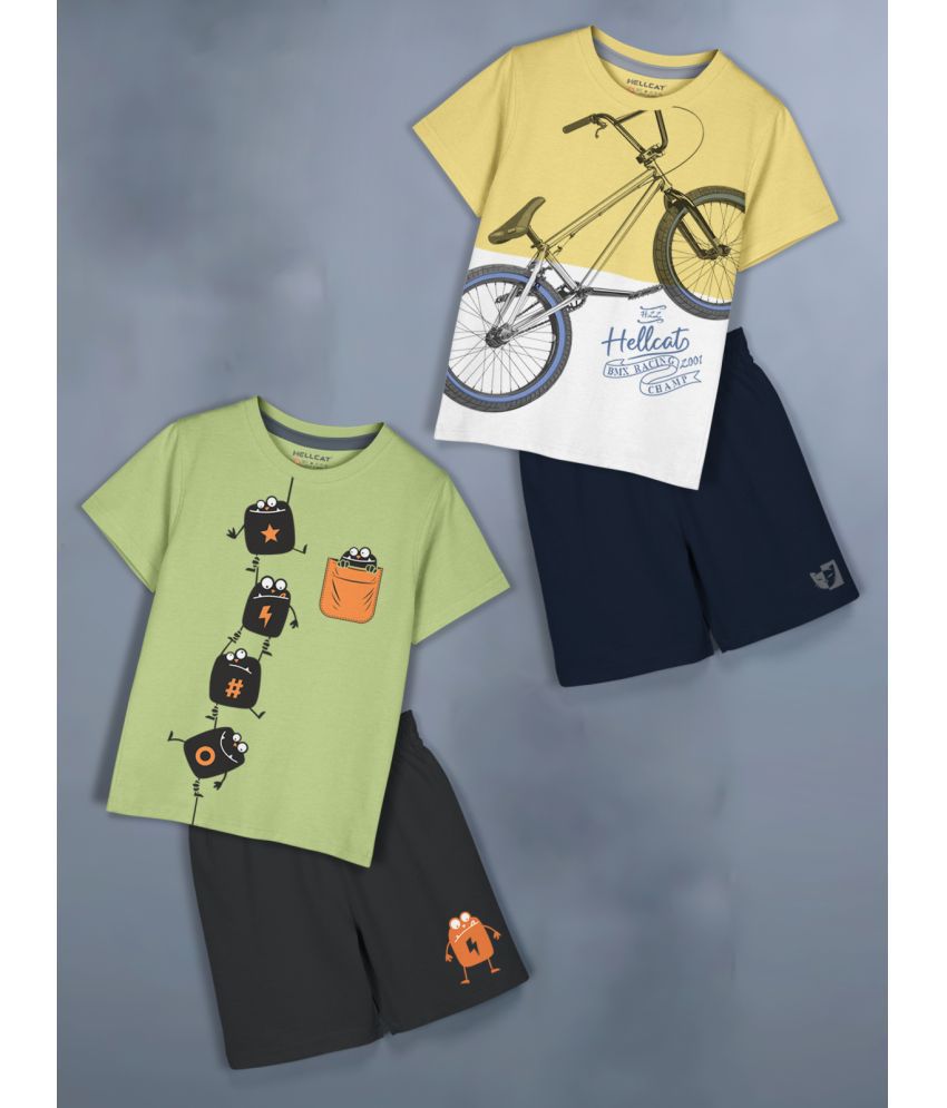     			HELLCAT Green Cotton Blend Baby Boy T-Shirt & Shorts ( Pack of 2 )