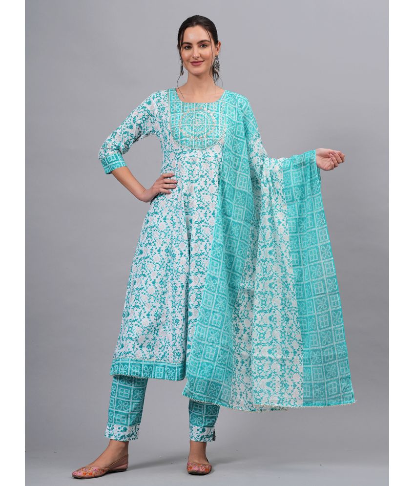     			HIGHLIGHT FASHION EXPORT Cotton Self Design Kurti With Pants Women's Stitched Salwar Suit - Teal ( Pack of 1 )