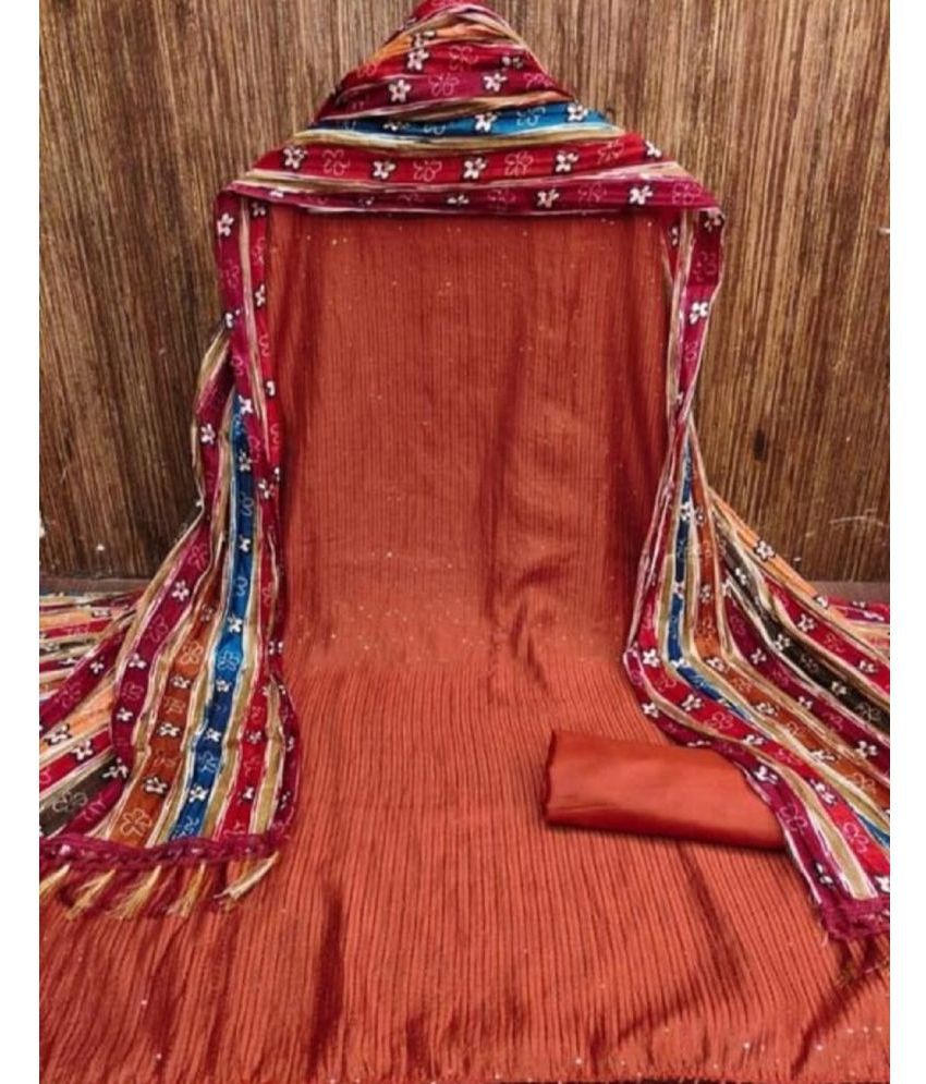     			JULEE Unstitched Chanderi Embroidered Dress Material - Orange ( Pack of 1 )