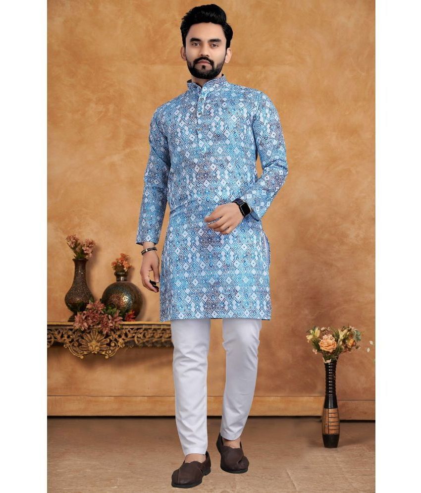     			KC Kunj Creation Blue Cotton Regular Fit Men's Kurta Pyjama Set ( Pack of 1 )